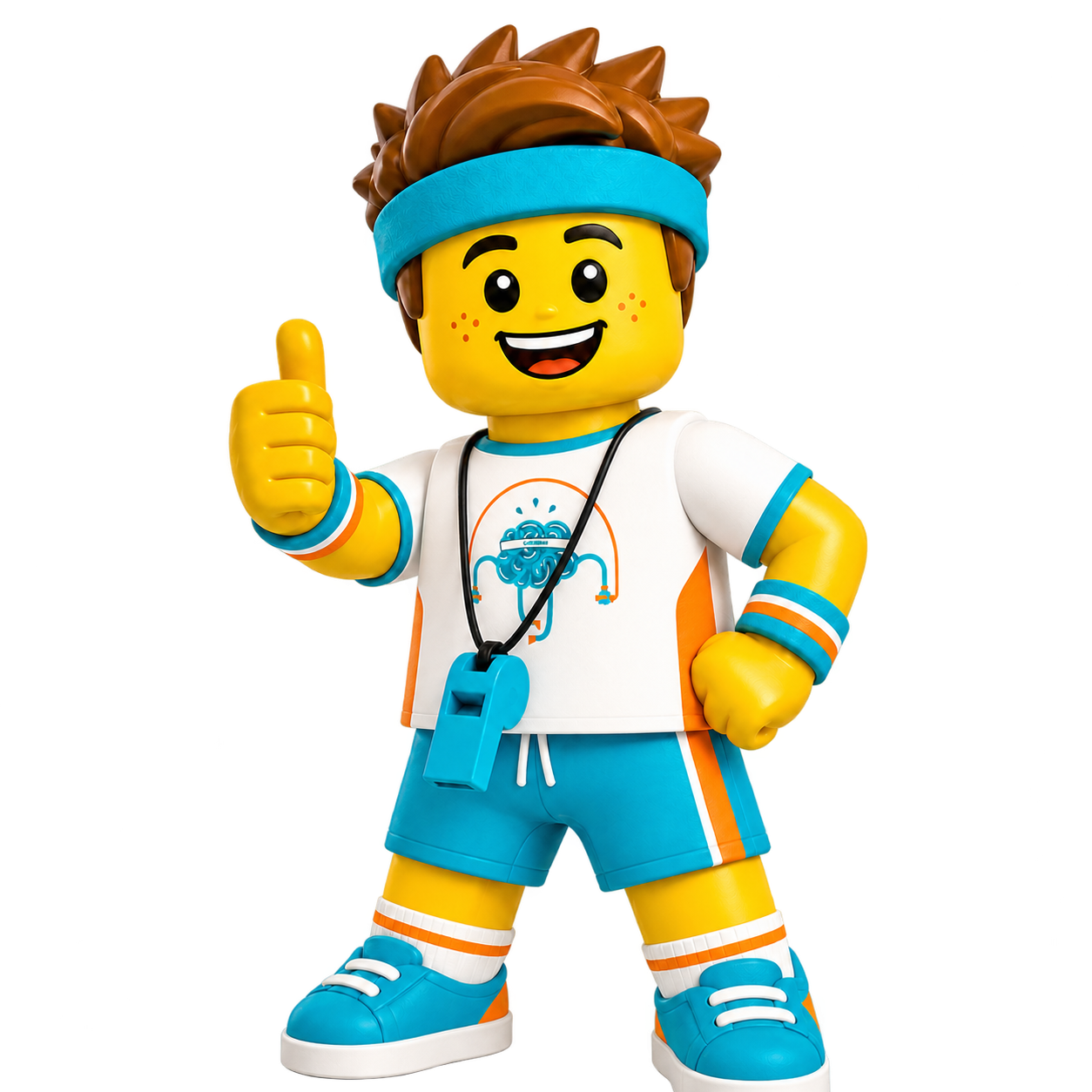 Vrolijke begeleider in Lego-stijl